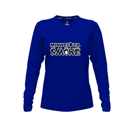 [CUS-DFW-TEES-CMF-VNK-LSL-RYL-FYXS-LOGO3] Decker Comfort T-Shirt (Female Youth XS, Royal, V Neck, Logo 3, Long Sleeve)