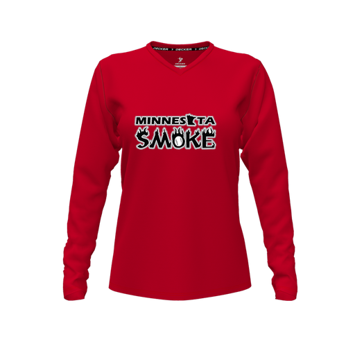 [CUS-DFW-TEES-CMF-VNK-LSL-RED-FYXS-LOGO3] Decker Comfort T-Shirt (Female Youth XS, Red, V Neck, Logo 3, Long Sleeve)