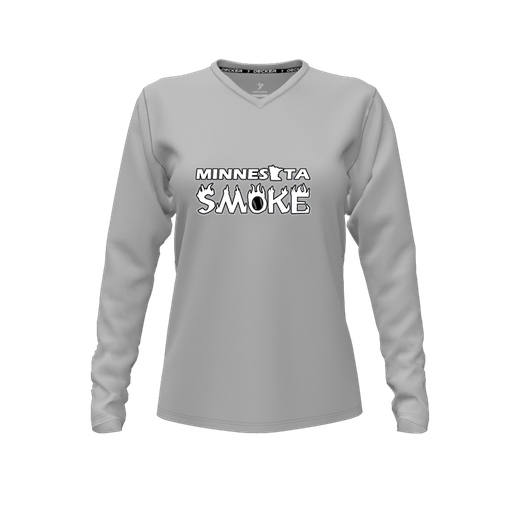 [CUS-DFW-TEES-CMF-VNK-LSL-GRY-FYXS-LOGO1] Decker Comfort T-Shirt (Female Youth XS, Gray, V Neck, Logo 1, Long Sleeve)