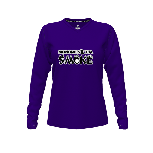 [CUS-DFW-TEES-CMF-VNK-LSL-PUR-FYXS-LOGO3] Decker Comfort T-Shirt (Female Youth XS, Purple, V Neck, Logo 3, Long Sleeve)