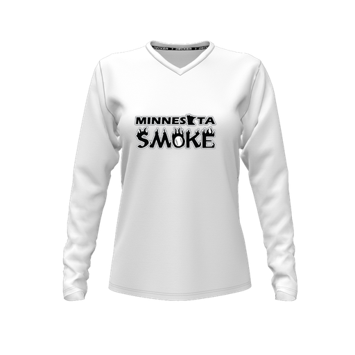 [CUS-DFW-TEES-PER-VNK-LSL-WHT-FYXS-LOGO3] Decker Performance T-Shirt (Female Youth XS, White, V Neck, Logo 3, Long Sleeve)