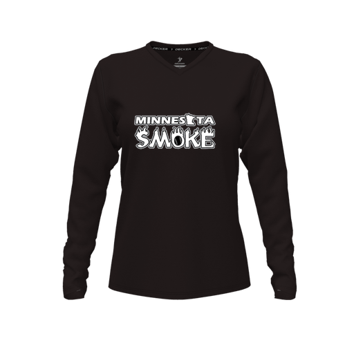 [CUS-DFW-TEES-PER-VNK-LSL-BLK-FYXS-LOGO1] Decker Performance T-Shirt (Female Youth XS, Black, V Neck, Logo 1, Long Sleeve)