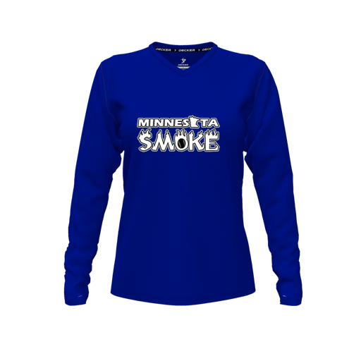 [CUS-DFW-TEES-PER-VNK-LSL-RYL-FYXS-LOGO1] Decker Performance T-Shirt (Female Youth XS, Royal, V Neck, Logo 1, Long Sleeve)