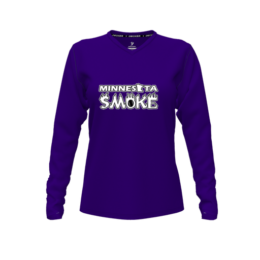 [CUS-DFW-TEES-PER-VNK-LSL-PUR-FYXS-LOGO1] Decker Performance T-Shirt (Female Youth XS, Purple, V Neck, Logo 1, Long Sleeve)