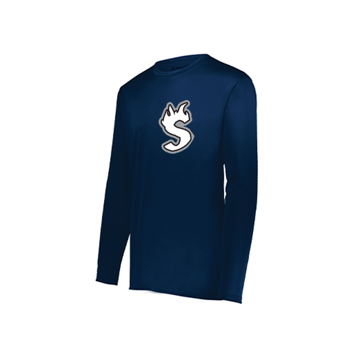 [222823.065.S-LOGO2] Youth LS Smooth Sport Shirt (Youth S, Navy, Logo 2)