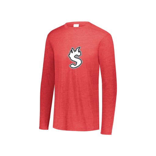 [FTLCUBRD-YS-LOGO2] Decker Youth Tri-Blend T-Shirt - Long Sleeve (Youth S, Red, Logo 2)